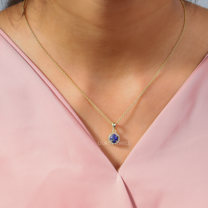 [Simple Blue Stone Pendant With Chain]-[Ouros Jewels]