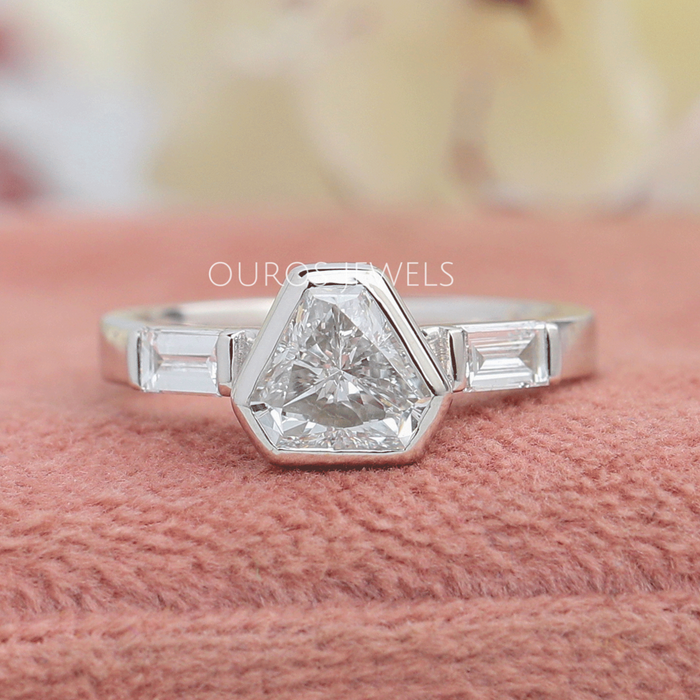 [Three Stone Shield Cut Engagement Ring]-[Ouros Jewels]