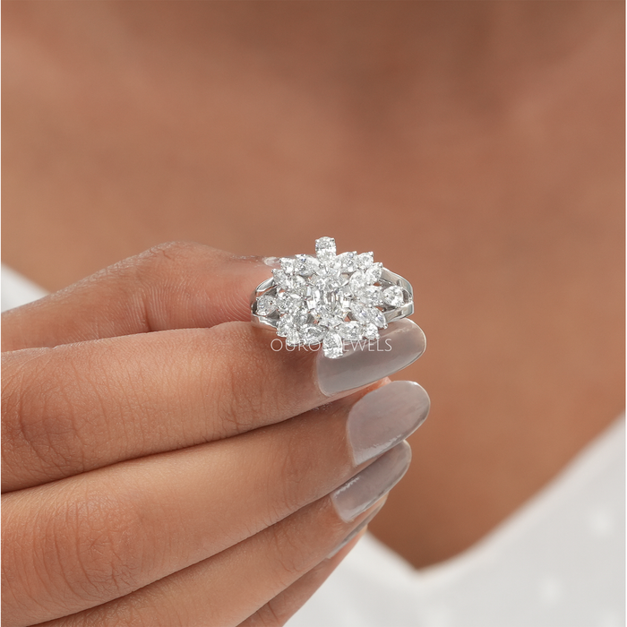 [Top of Oval Cut Diamond Cluster Ring]-[Ouros Jewels]