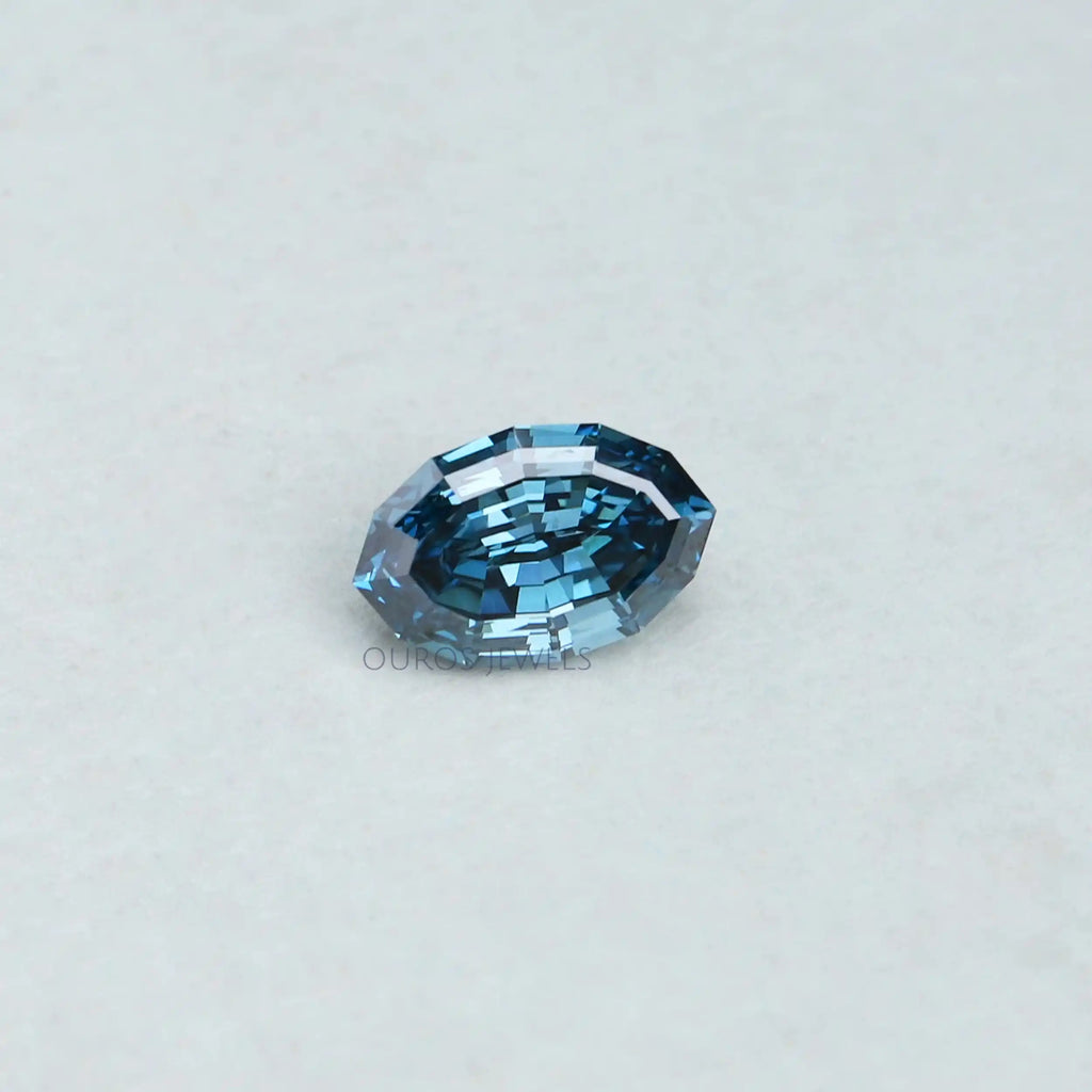 [1.03 Carat Step Cut Blue Oval Lab Grown Diamond]-[Ouros Jewels]