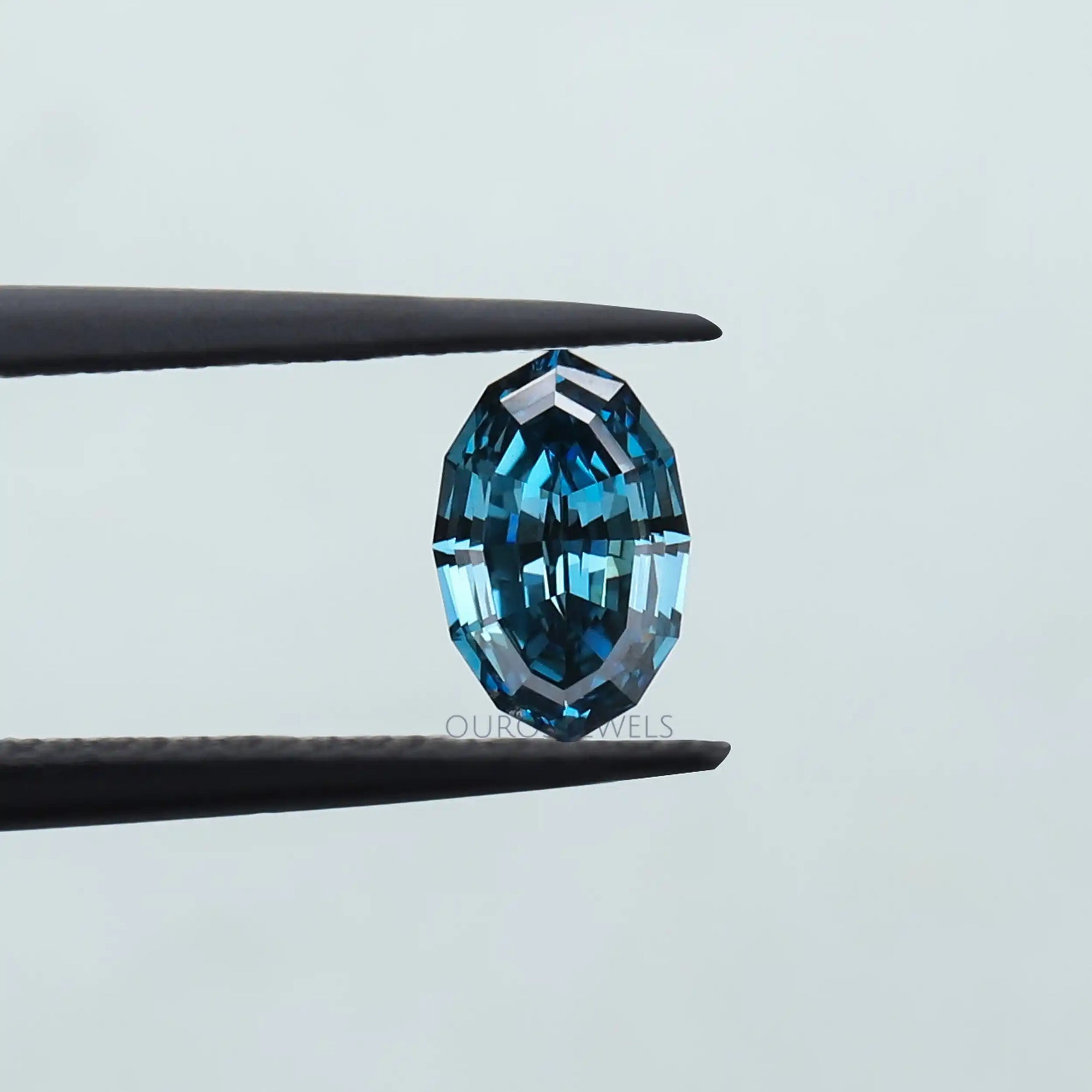 1.03 Carat Step Cut Blue Oval Lab Grown Diamond Loose