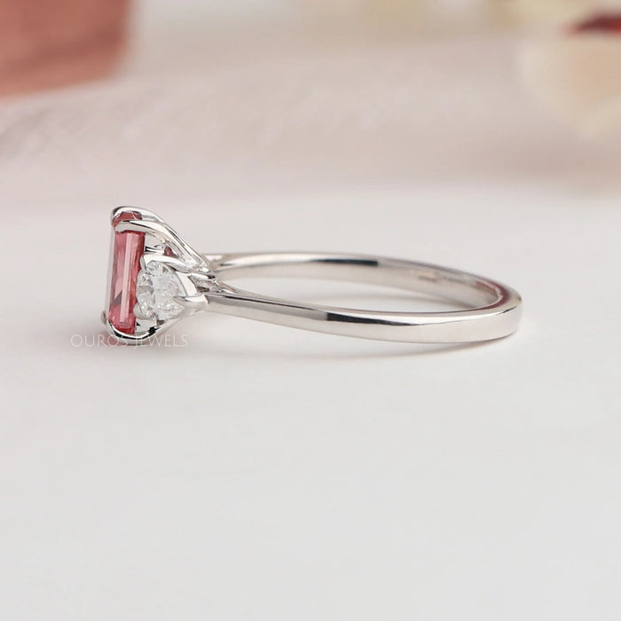 14k white gold shank of pink radiant diamond engagement ring in 1 carat