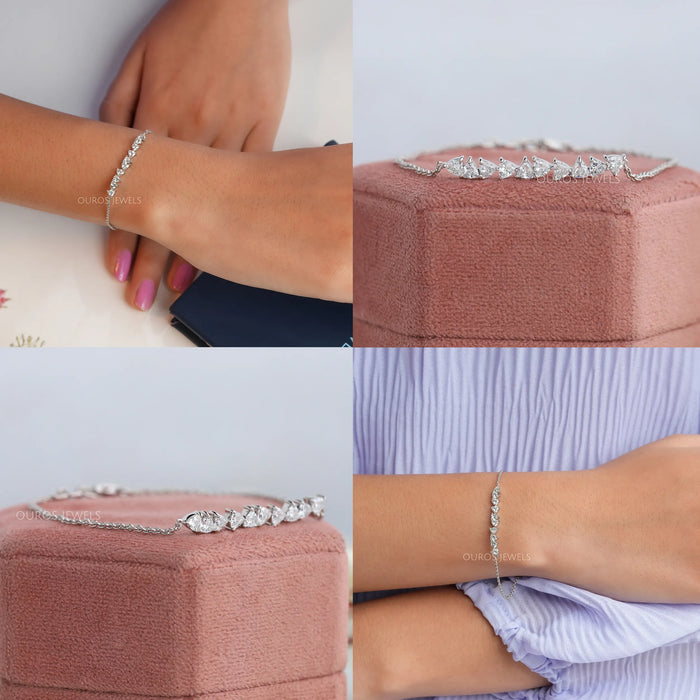 [Collage of Trillion Cut Lab Diamond Bracelet]-[Ouros Jewels]