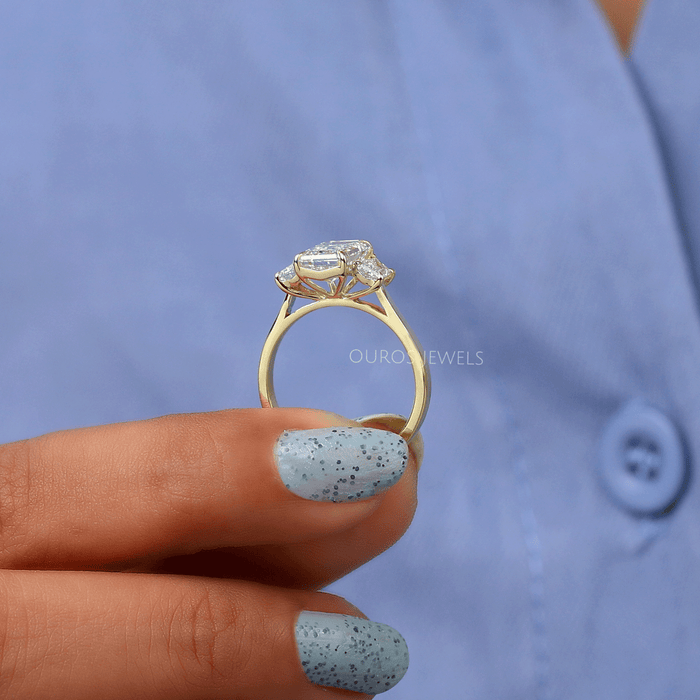 Lab Diamond three stone engagement ring in solid gold