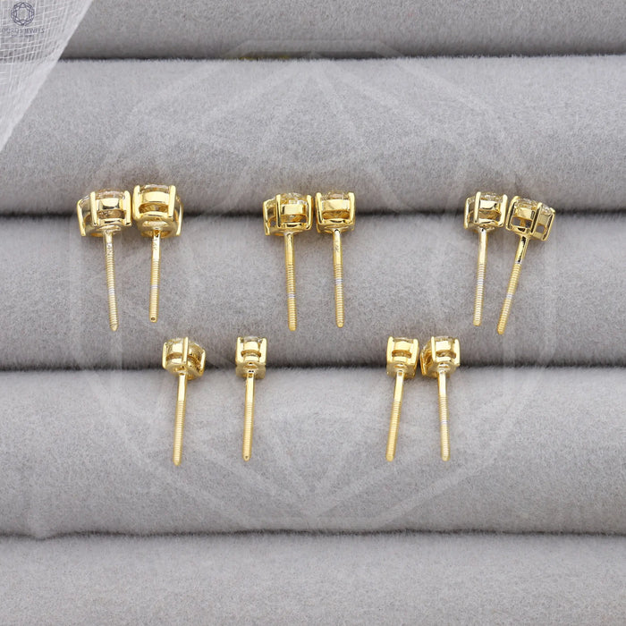 Yellow gold screw back lab diamond studs with oval shaped lab diamonds