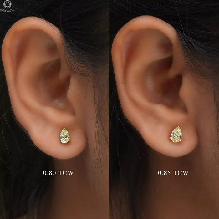 Yellow pear eco-friendly diamond earrings in 0.80 TCW and 0.85 TCW