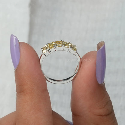 5 Stone Yellow Emerald Cut Wedding Ring