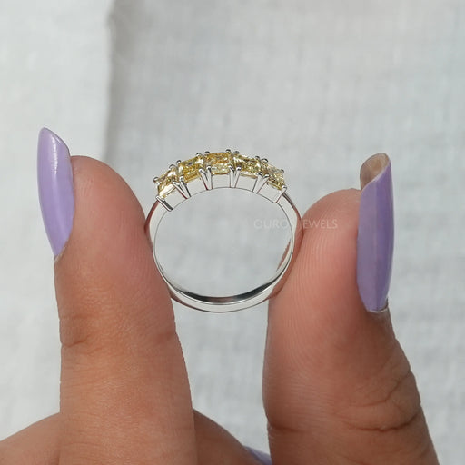 5 Stone Yellow Emerald Cut Wedding Ring