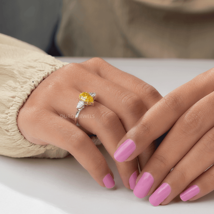 [Timeless Yellow Pear-Shaped Diamond Ring for Anniversary Celebration]-[Ouros Jewels]
