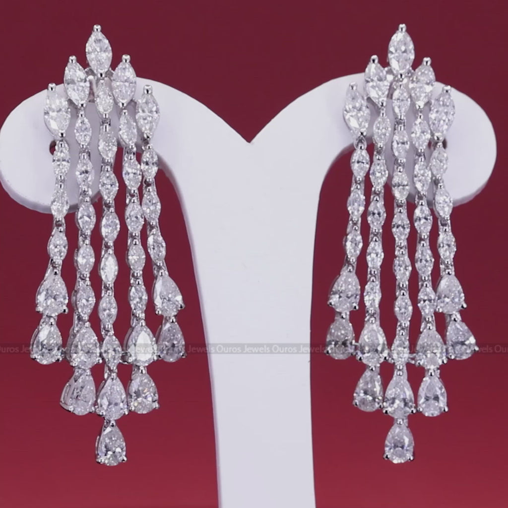 [Video of 9 Carat TCW Pear Marquise Cut Chandelier Earring]-[Ouros Jewels]