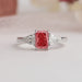 Beautiful Front View Of 1 Carat Pink Radiant And Antique Arrow Cut Three Stone Engagement Ring