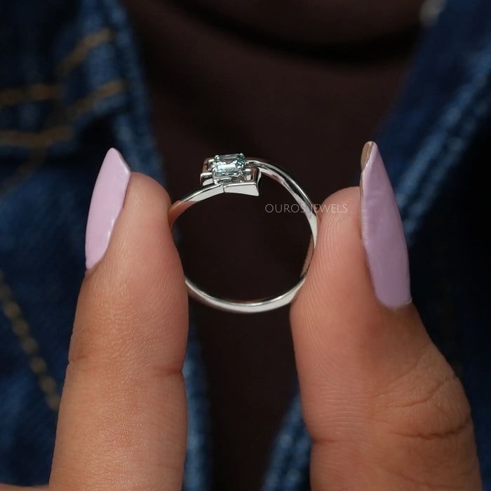 Greenish Blue Asscher Shaped Lab Diamond Wedding Ring
