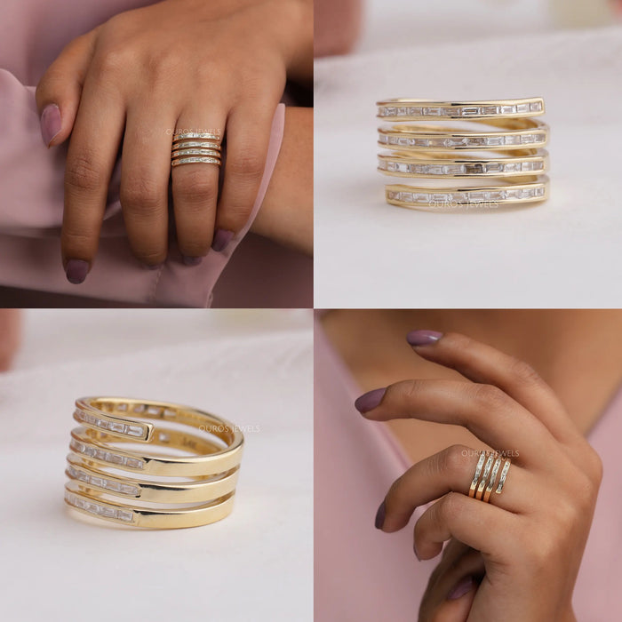 4 Row Baguette Diamond Wedding Band