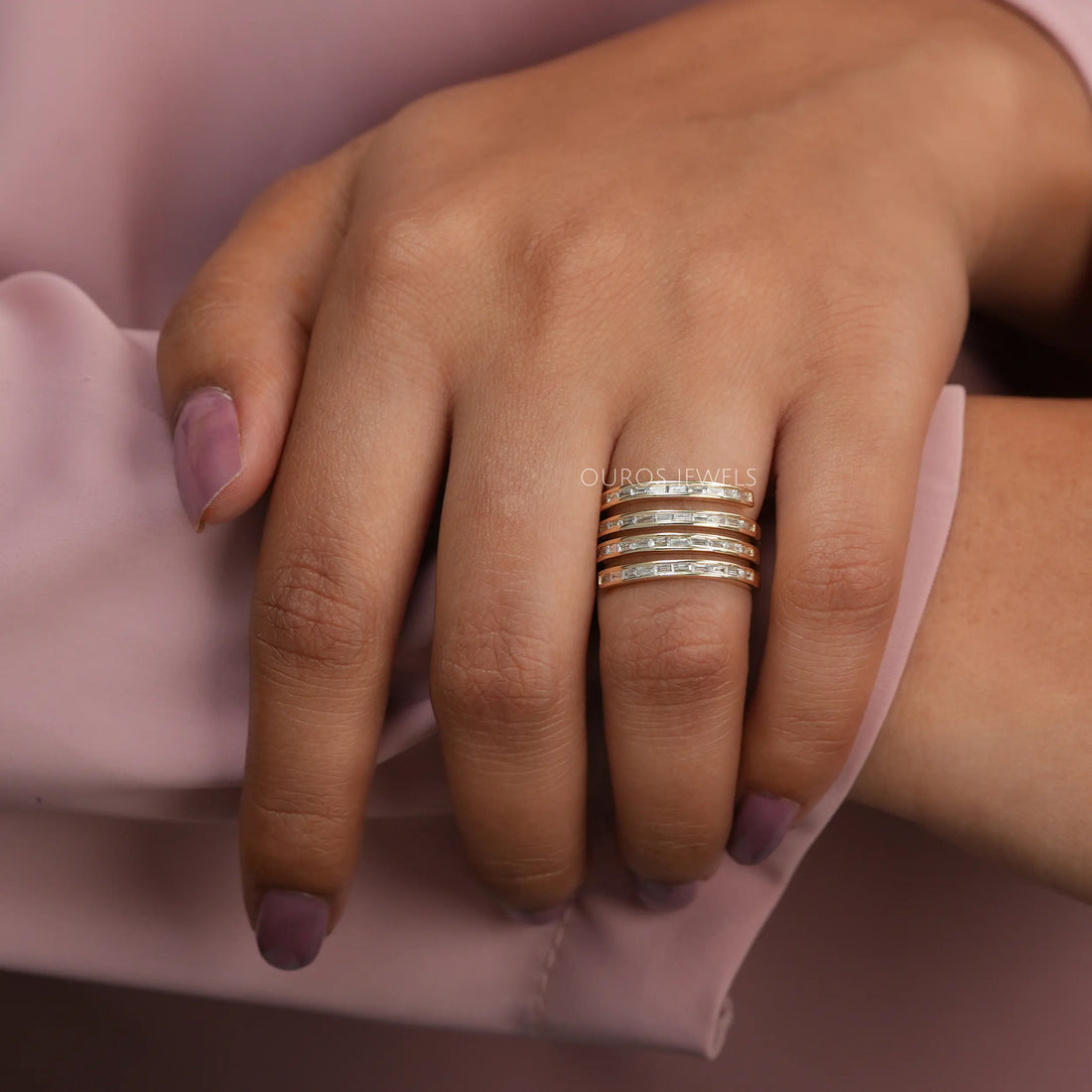 4 Row Baguette Diamond Wedding Band