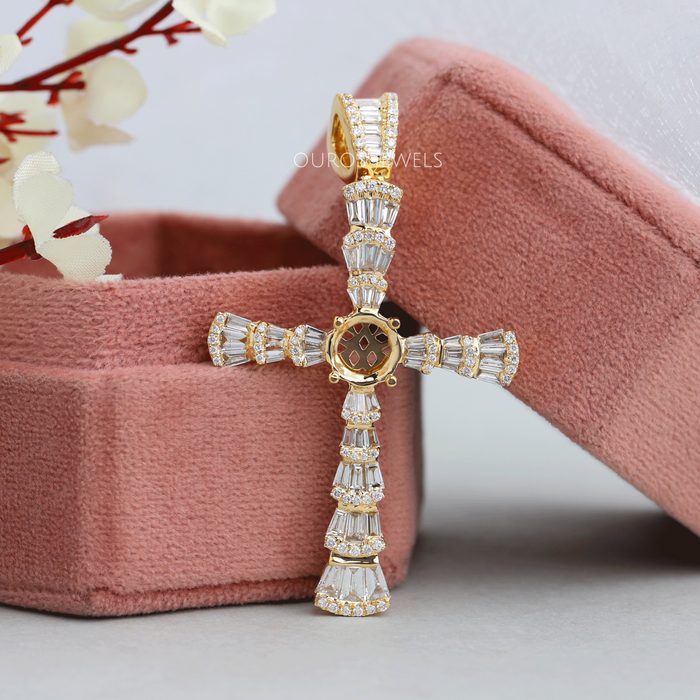 Baguette And Round Cross Pendant