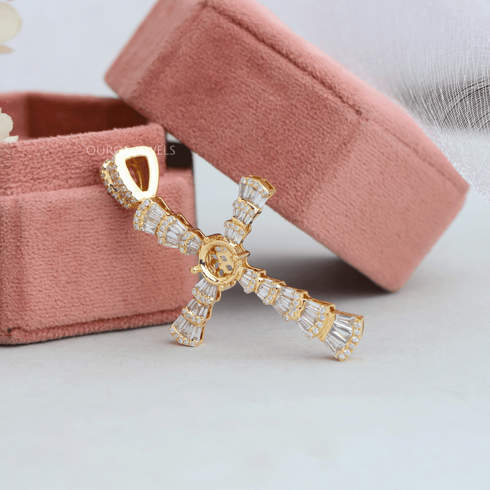 Baguette And Round Cross Pendant