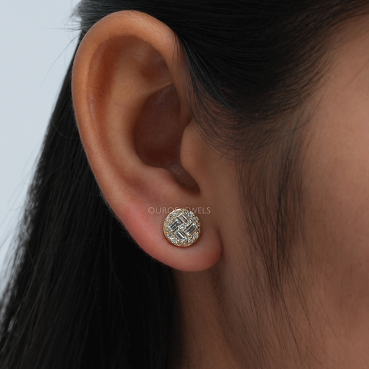 Baguette Cluster Stud Diamond Earrings Earring