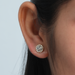 [In Ear View Of Baguette And Round Cluster Diamond Halo Stud Earrings]-[Ouros Jewels]