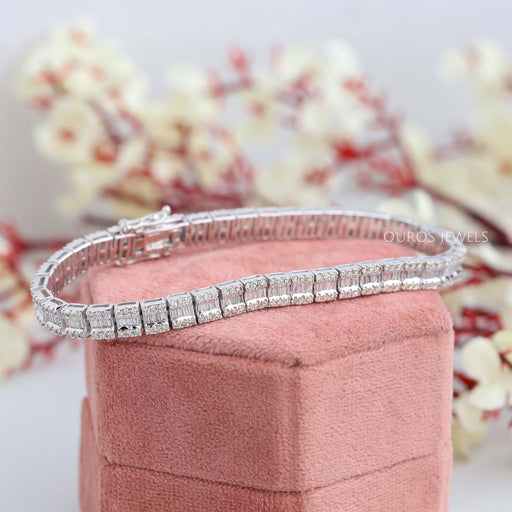 [Baguette And Round Cluster Lab-made Diamond Tennis Bracelet]-[Ouros Jewels]