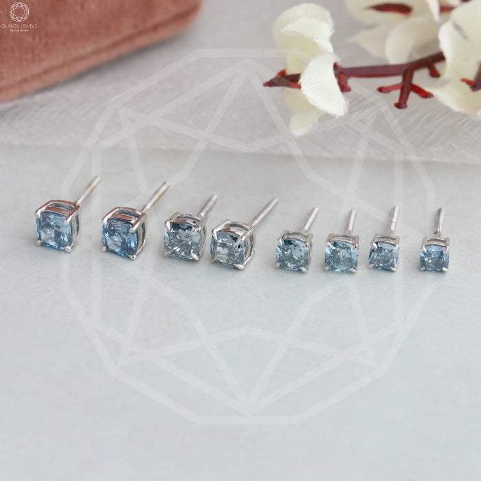 [Cushion Cut Solitaire Diamond Earrings]-[Ouros Jewels]