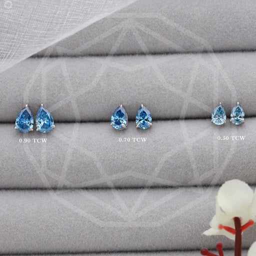 [Blue Pear Lab Diamond Stud Earrings]-[Ouros jewels]