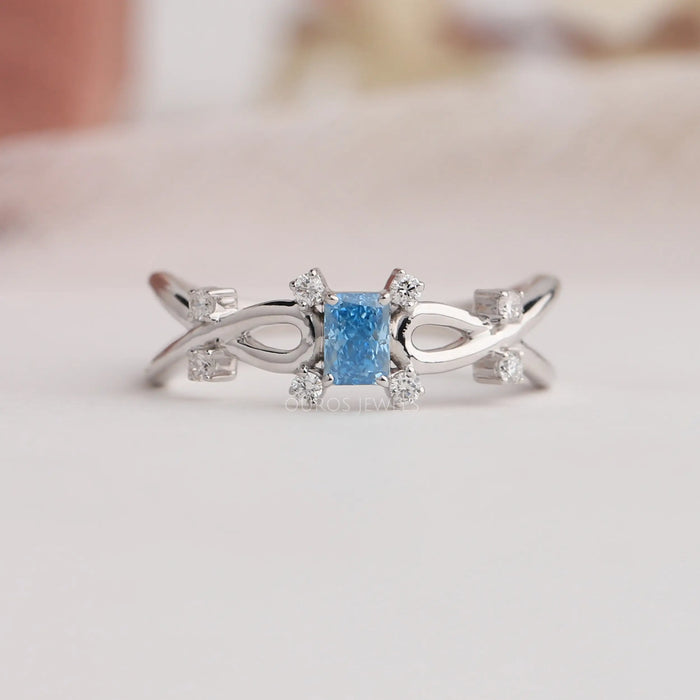 Blue radiant lab made diamond wedding anniversary ring, a perfect ring for proposals