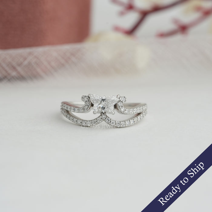 [Butterfly Shape Lab Grown Diamond Crown Style Dainty Ring in 14k white gold]-[Ouros Jewels]