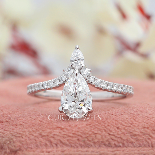 [Chevron Shaped Pear Diamond Engagement Ring]-[Ouros Jewels]