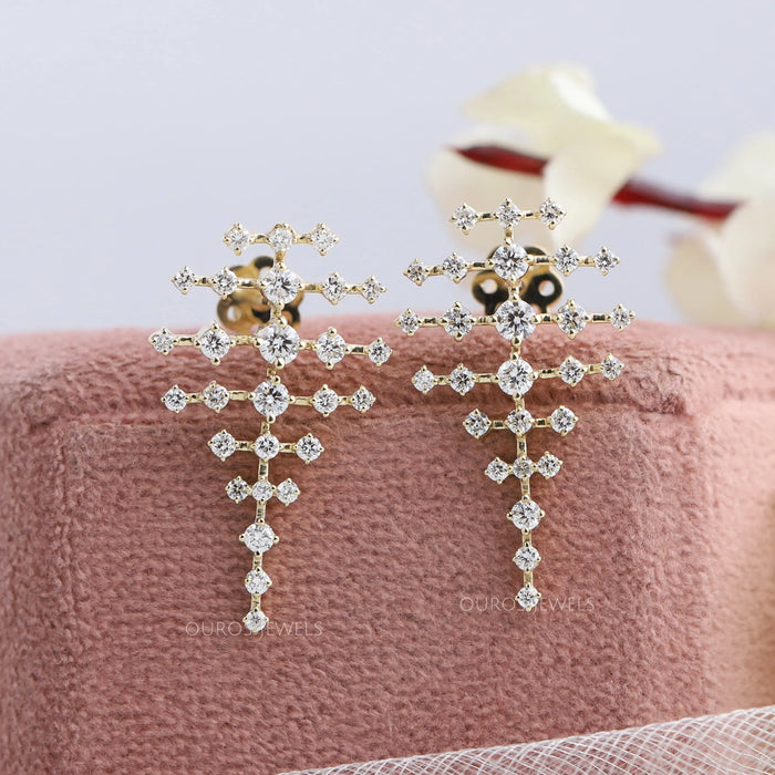 [Cluster Round Diamond Drop Earrings]-[Ouros Jewels]