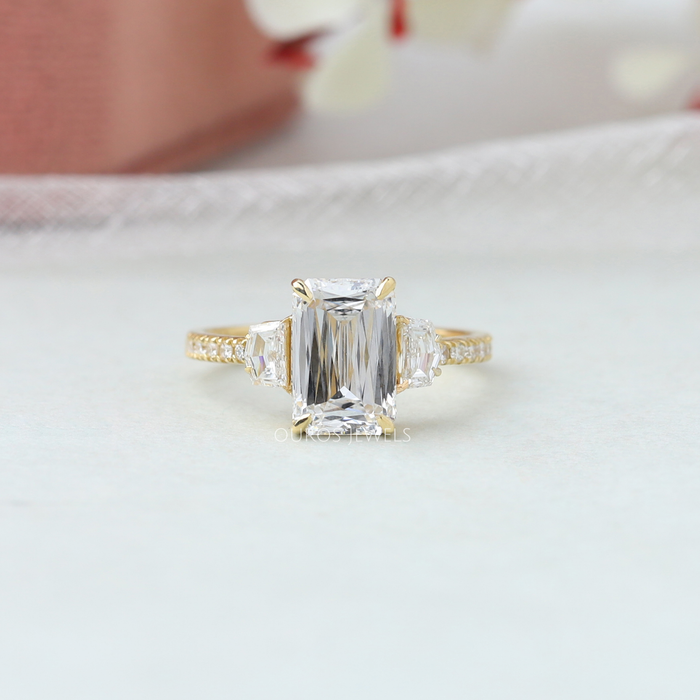 Three stone Criss Cut Diamond Engagement Ring