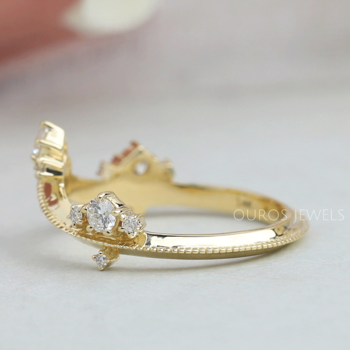 [Crown Style Round Cut Gold Engagement Ring]-[Ouros Jewels]