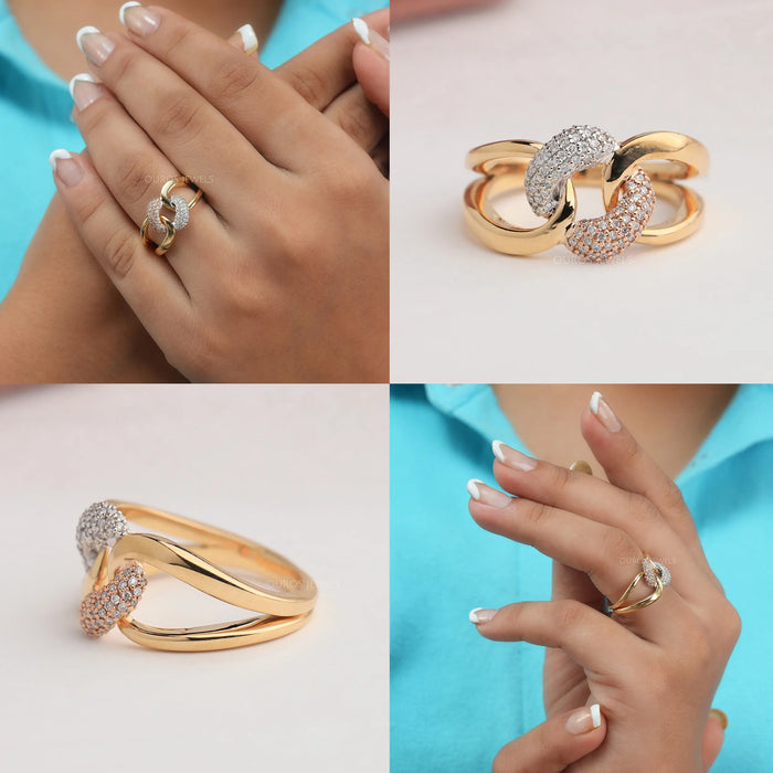 14K WHITE/ROSE GOLD DIAMOND CUBAN RING 2.10 CT - OMI Jewelry