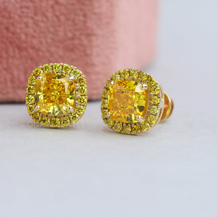 [Vintage Diamond Halo Earrings In Gold]-[Ouros Jewels]