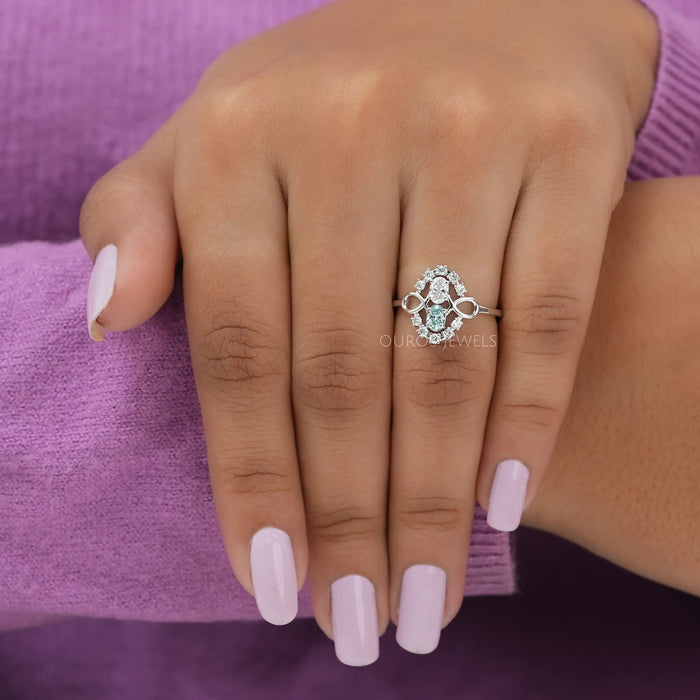 [A Women wearing Oval Diamond Dainty Ring]-[Ouros ewels]