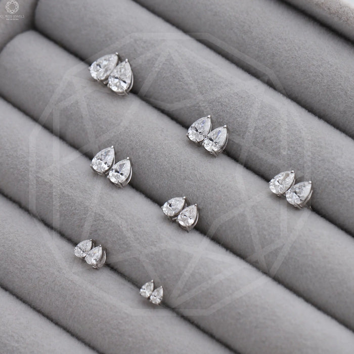 [Pear Lab Created Diamond Stud Earrings]-[Ouros Jewels]