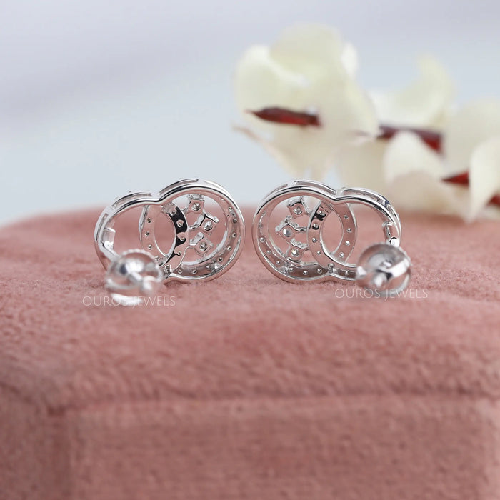 [Back View of Double Round Cut Stud Earrings]-[Ouros Jewels]