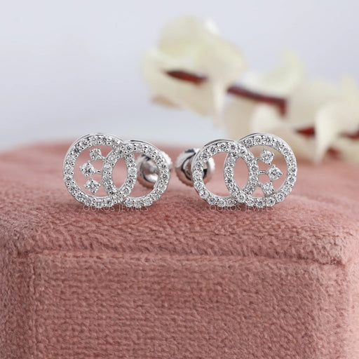 [Double Round Crystal Lab Diamond Earrings]-[Ouros Jewels]