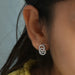 [A Women wearings Double Round Lab Diamond Earrings]-[Ouros Jewels]