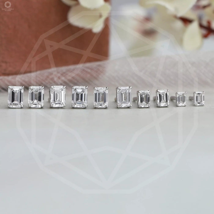 [Emerald Cut Combined Diamond Earrings]-[Ouros Jewels]