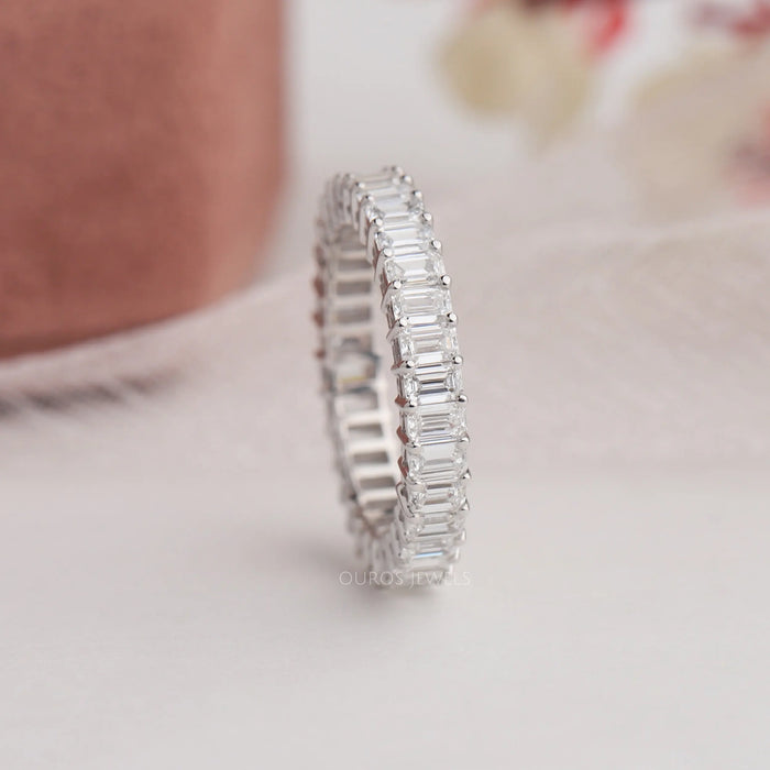Side Look Of Emerald Diamond Eternity Band With Prong Set