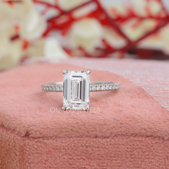 Emerald Cut Solitaire Accent Engagement Ring