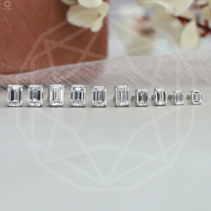 [Emerald Shape Lab Diamond Studs]-[Ouros Jewels]