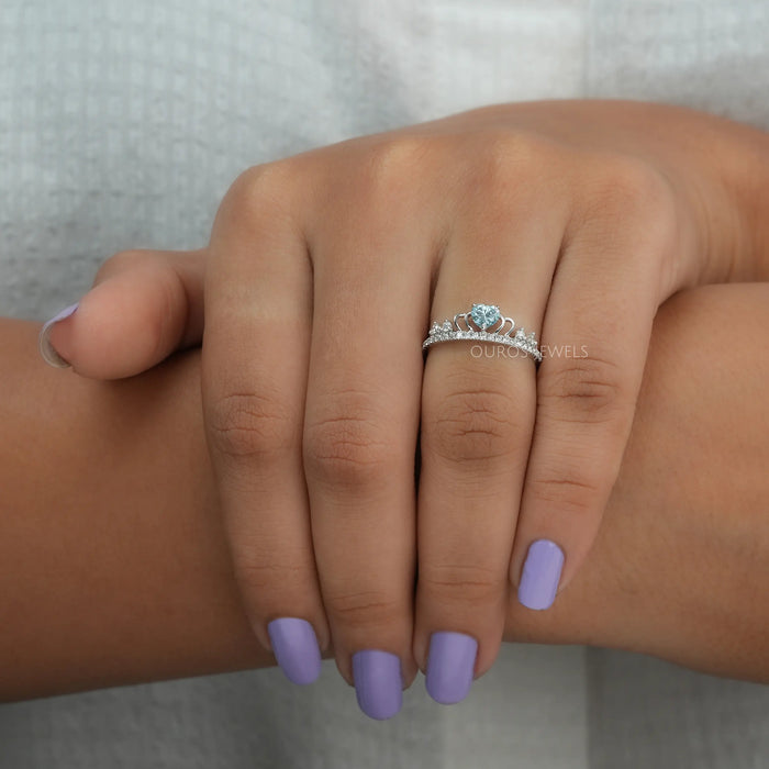 Blue heart shape lab created diamond ring for your special one