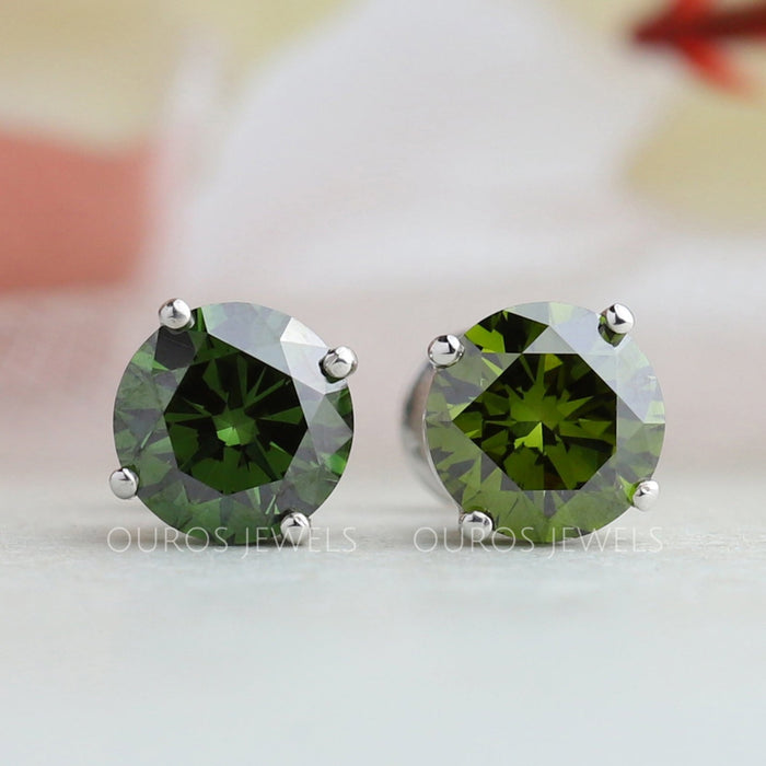 [Green Round Cut Lab Diamond Stud Earrings]-[Ouros Jewels]