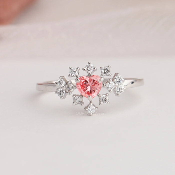 Lab Diamond Cluster Engagement Ring With Pink Heart Shape Eco-Friendly Diamond