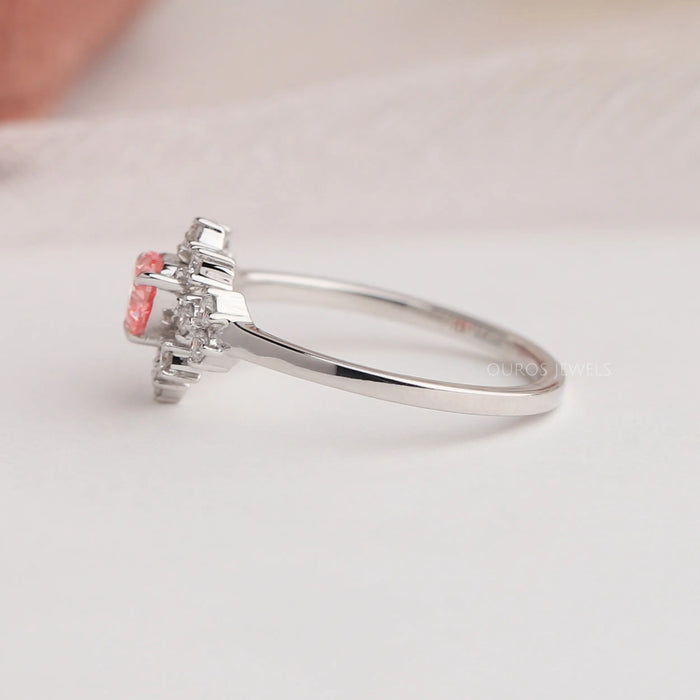 14k white gold shank of heart and round diamond cluster engagement ring