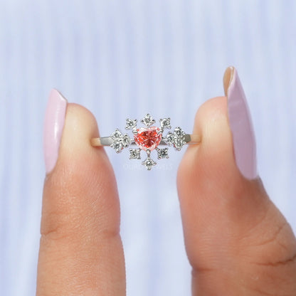 Pink Heart Cut Halo Cluster Diamond Ring