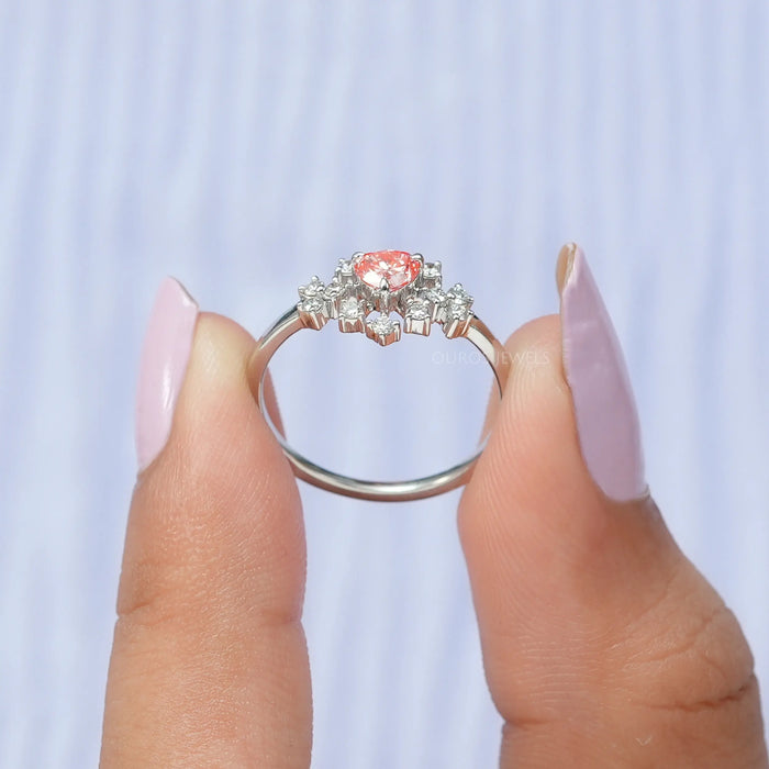 Pink heart brilliant cut diamond wedding ring with VS clarity diamonds