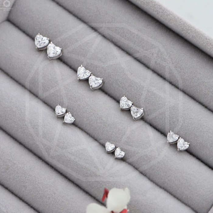 [Heart Shaped Solitaire Diamond Earrings]-[Ouros Jewels]