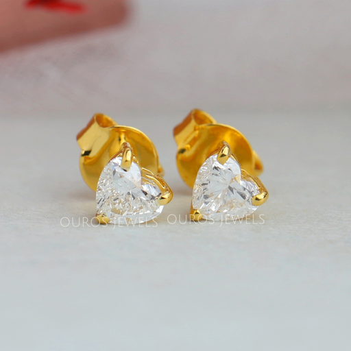 [Heart Shaped Stud Earrings In Yellow Gold]-[Ouros Jewels]